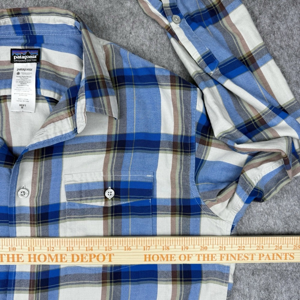 Patagonia Blue Plaid Long Sleeve Organic Cotton Casual Shirt Outdoors Men's M - Picture 6 of 11